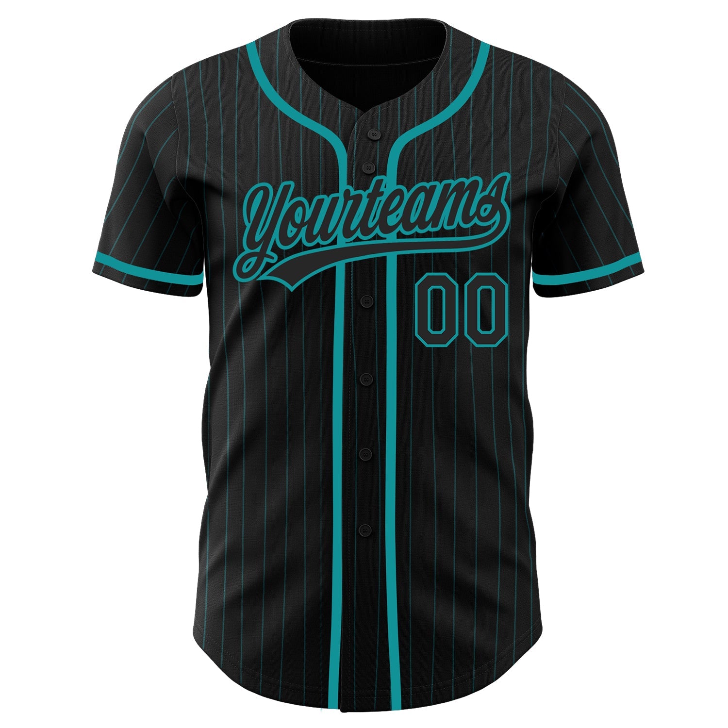Custom Black Teal Pinstripe Black Authentic Baseball Jersey view 2