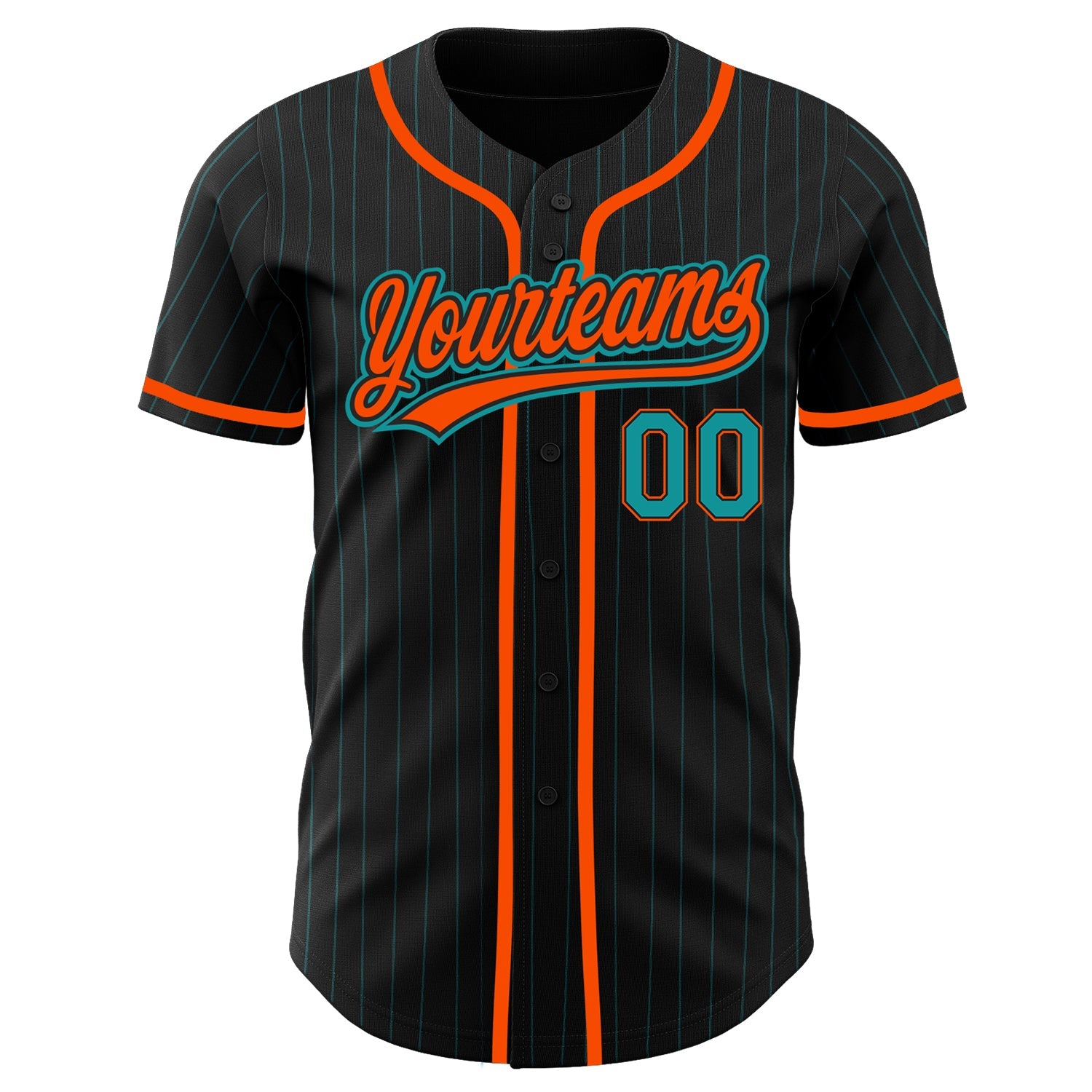 Custom Black Teal Pinstripe Teal-Orange Authentic Baseball Jersey view 2