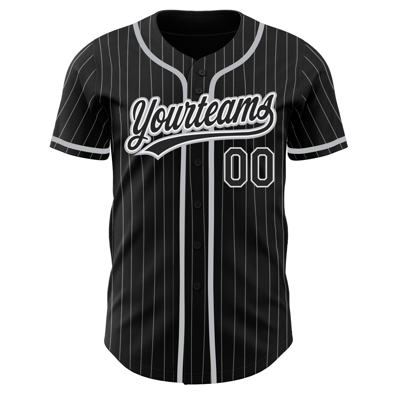 Custom Black White Pinstripe Black-Gray Authentic Baseball Jersey view 2