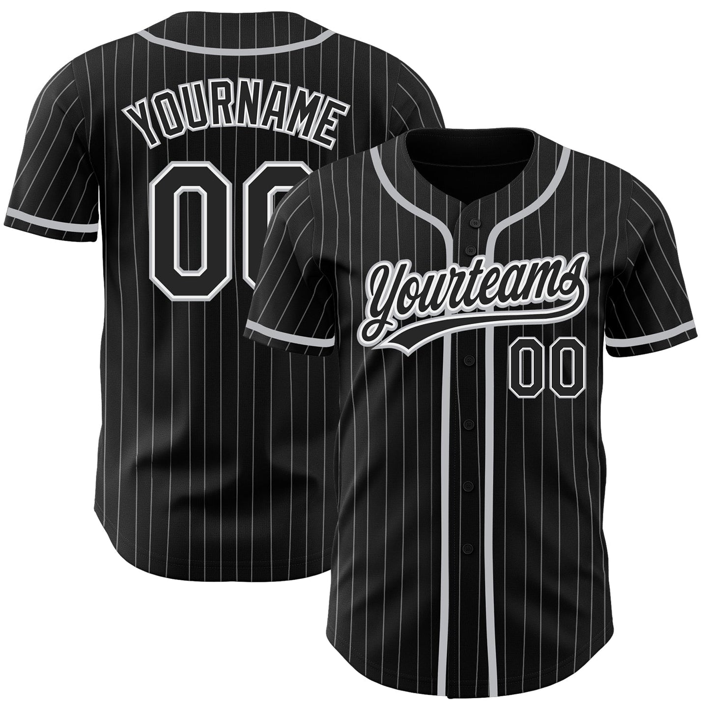 Custom Black White Pinstripe Black-Gray Authentic Baseball Jersey - Main View