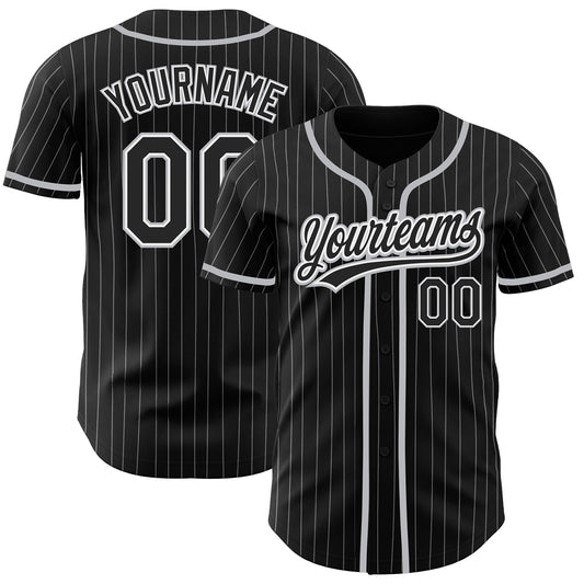 Custom Black White Pinstripe Black-Gray Authentic Baseball Jersey - Main View