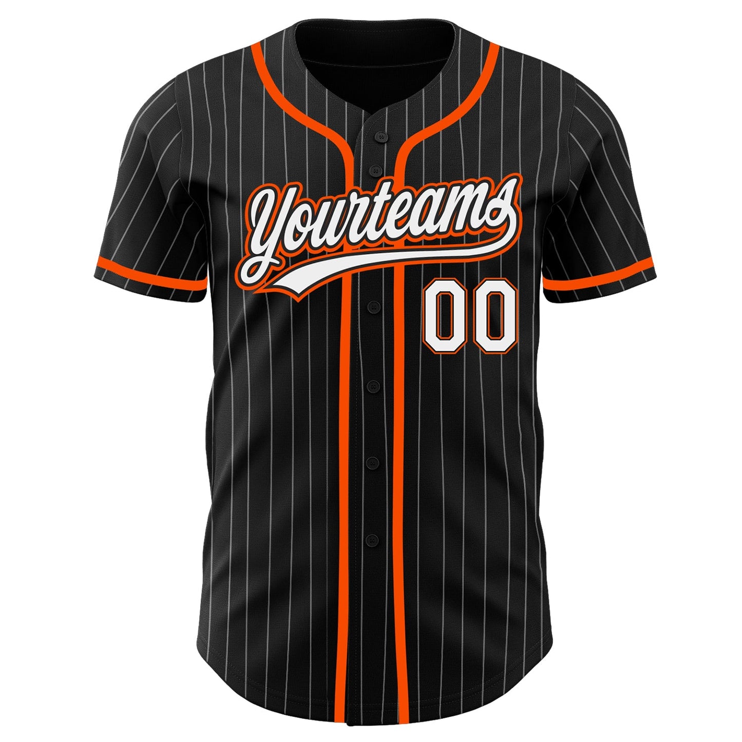 Custom Black White Pinstripe White-Orange Authentic Baseball Jersey view 2