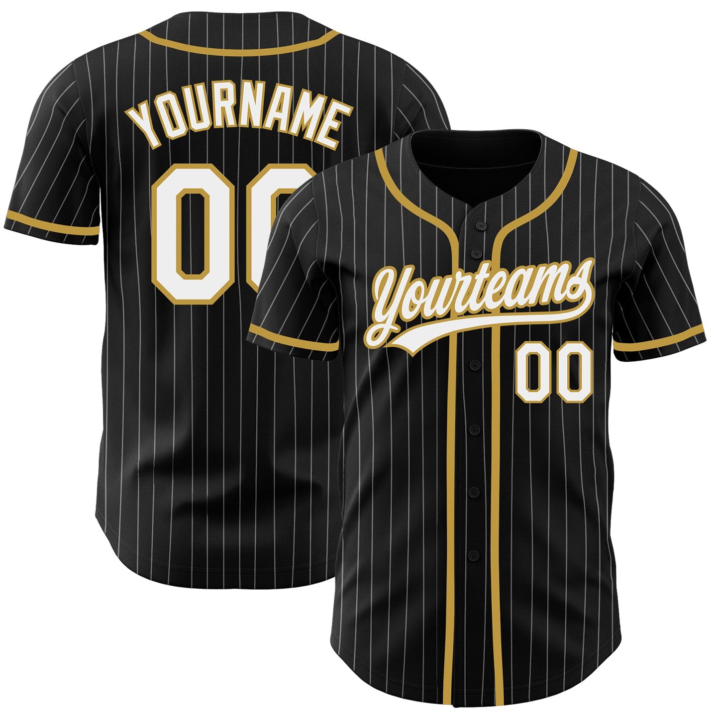 Custom Black White Pinstripe White-Old Gold Authentic Baseball Jersey - Main View