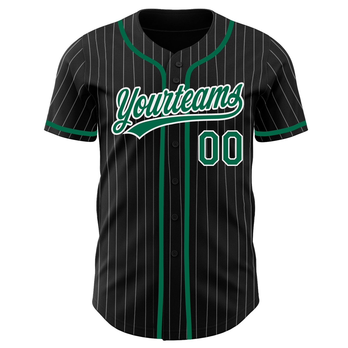 Custom Black White Pinstripe Kelly Green Authentic Baseball Jersey view 3
