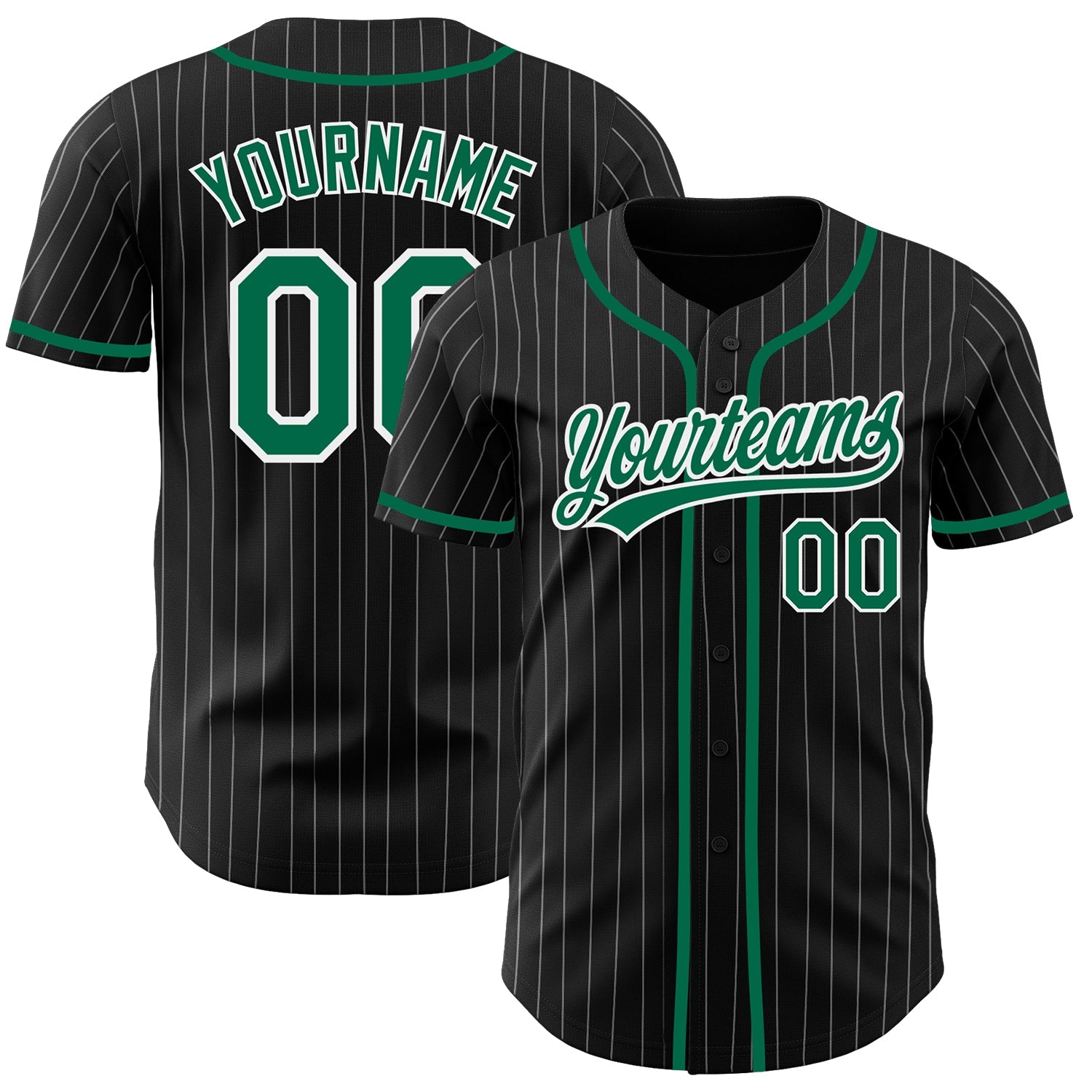 Custom Black White Pinstripe Kelly Green Authentic Baseball Jersey - Main View