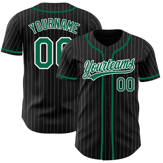 Custom Black White Pinstripe Kelly Green Authentic Baseball Jersey - Main View