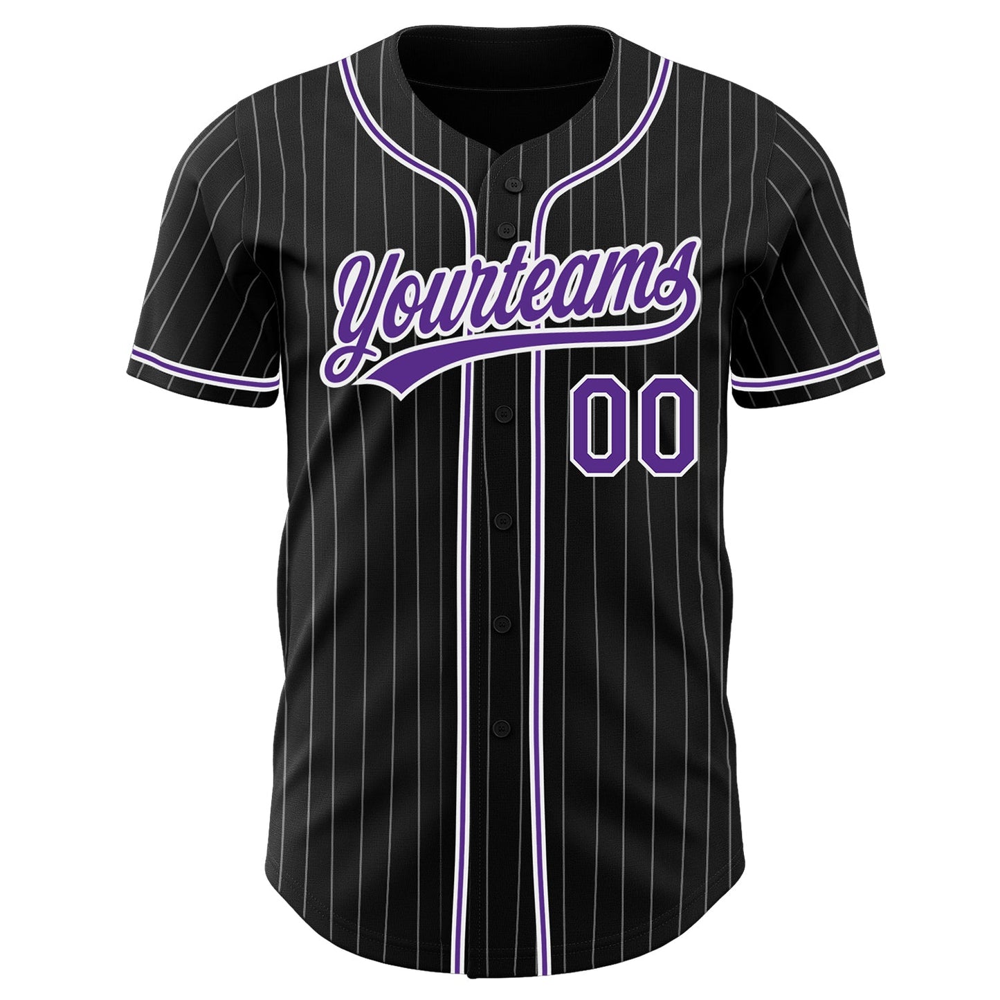 Custom Black White Pinstripe Purple Authentic Baseball Jersey view 2