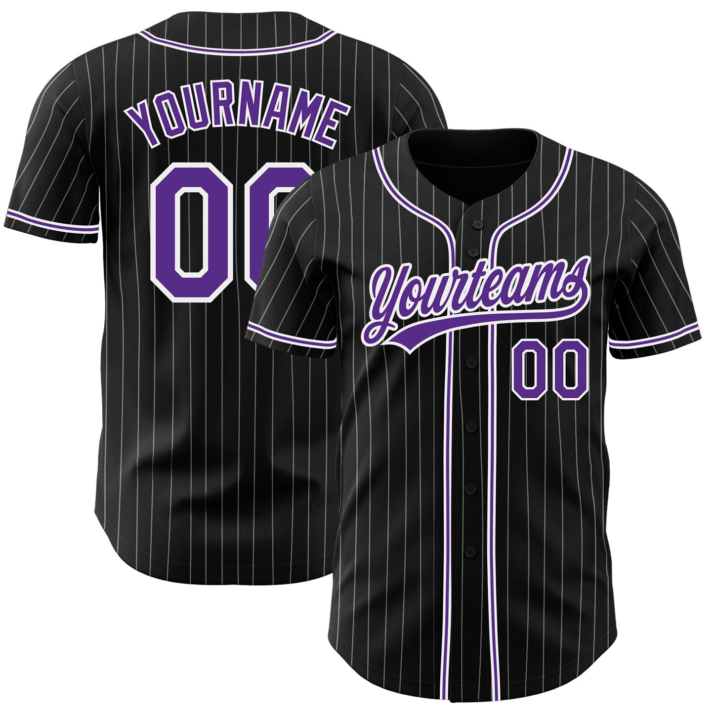 Custom Black White Pinstripe Purple Authentic Baseball Jersey - Main View