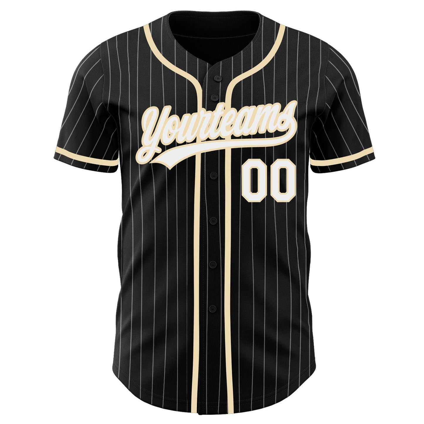 Custom Black White Pinstripe White-City Cream Authentic Baseball Jersey view 2