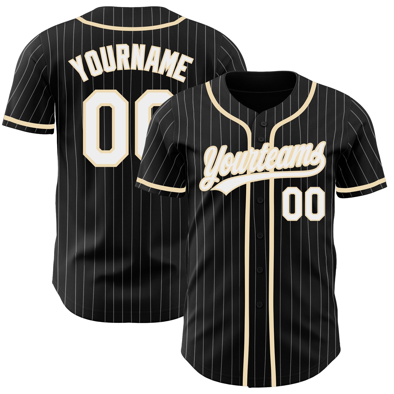 Custom Black White Pinstripe White-City Cream Authentic Baseball Jersey - Main View