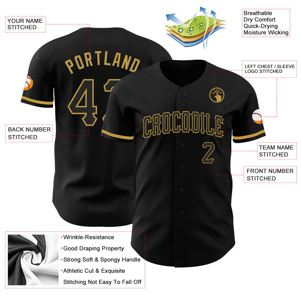 Custom Black Old Gold Authentic Baseball Jersey view 3