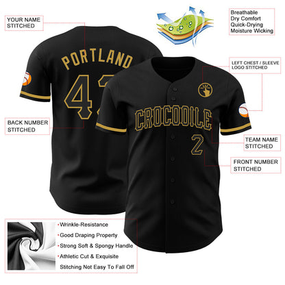 Custom Black Old Gold Authentic Baseball Jersey view 3
