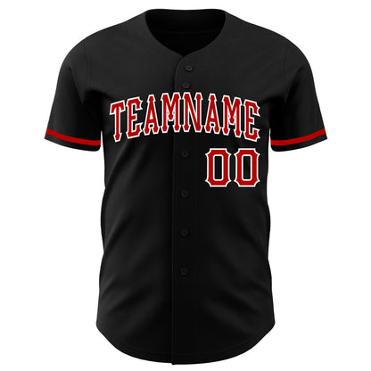 Custom Black Red-White Authentic Baseball Jersey view 2