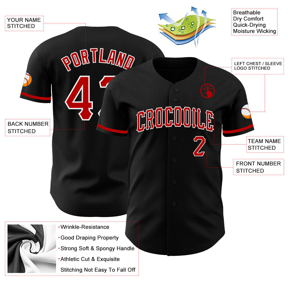 Custom Black Red-White Authentic Baseball Jersey view 3