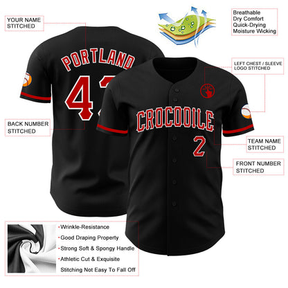 Custom Black Red-White Authentic Baseball Jersey view 3