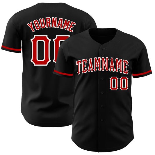 Custom Black Red-White Authentic Baseball Jersey - Main View