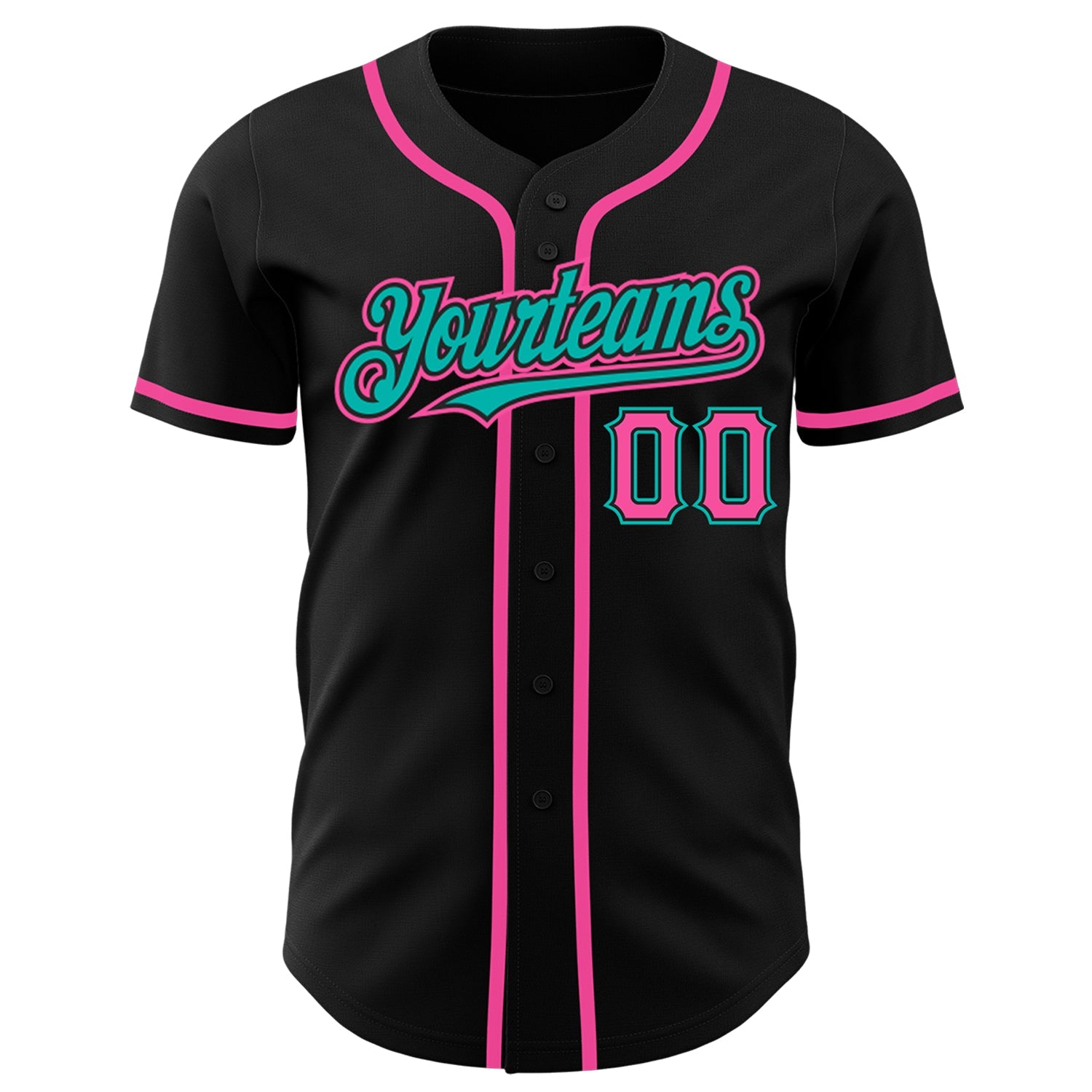 Custom Black Pink-Aqua Authentic Baseball Jersey view 2