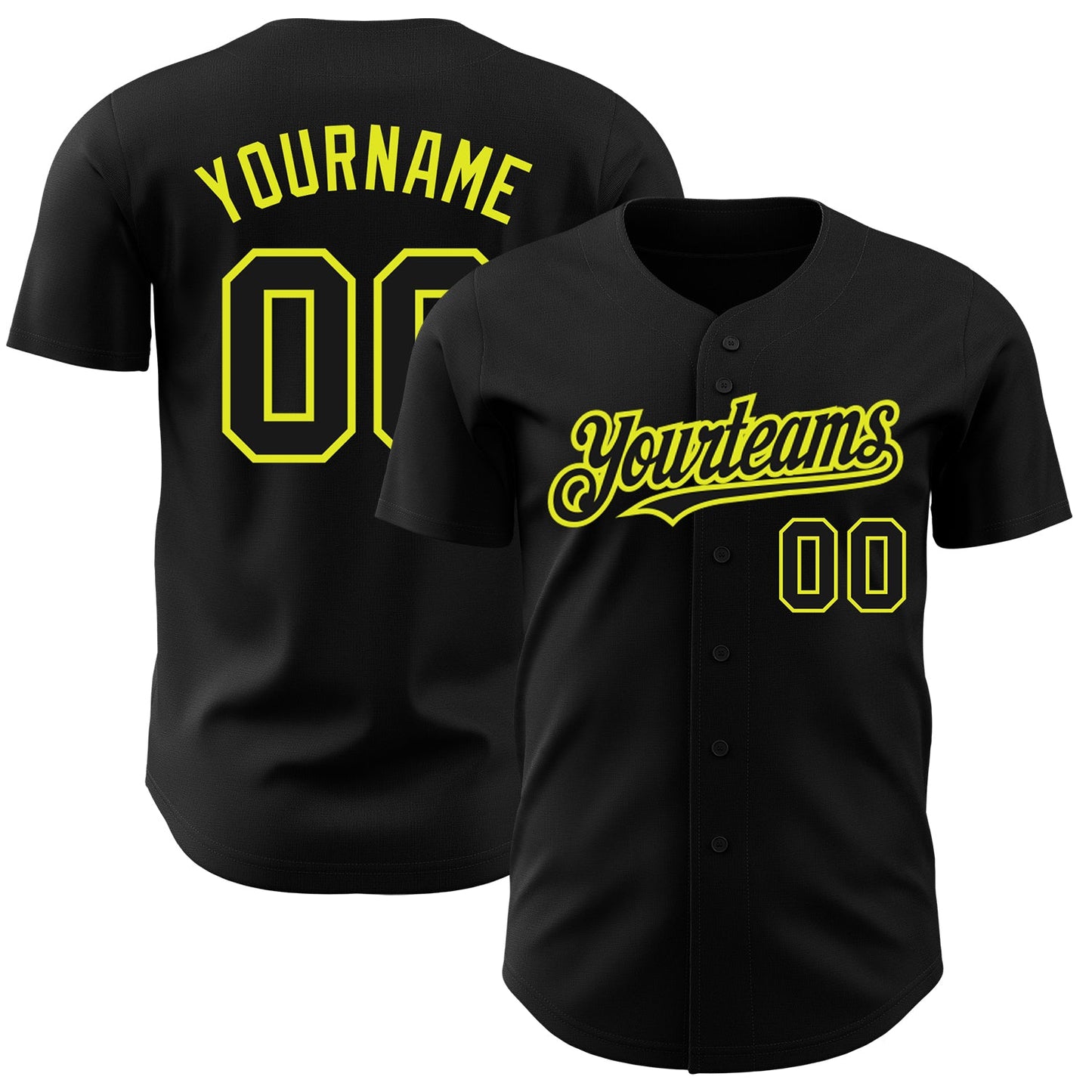Custom Black Neon Yellow Authentic Baseball Jersey - Main View