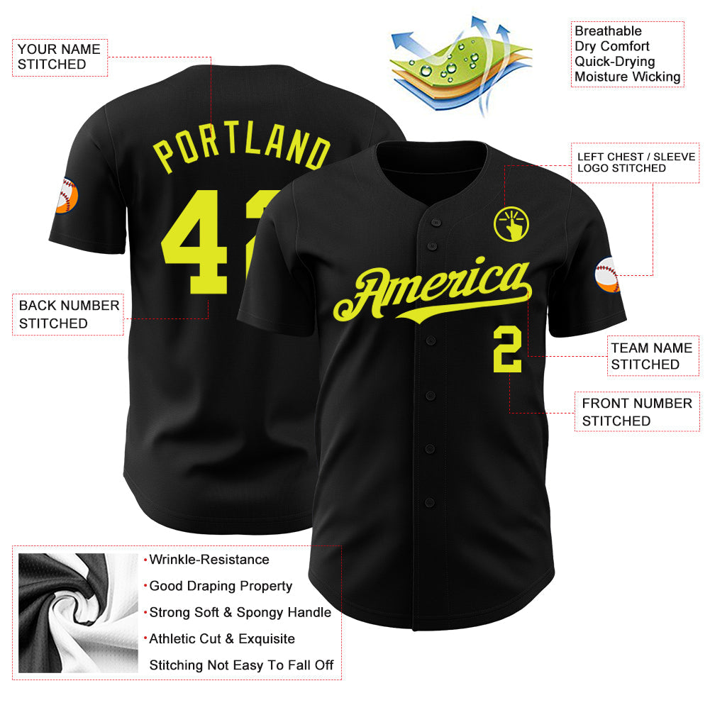 Custom Black Neon Yellow Authentic Baseball Jersey view 3