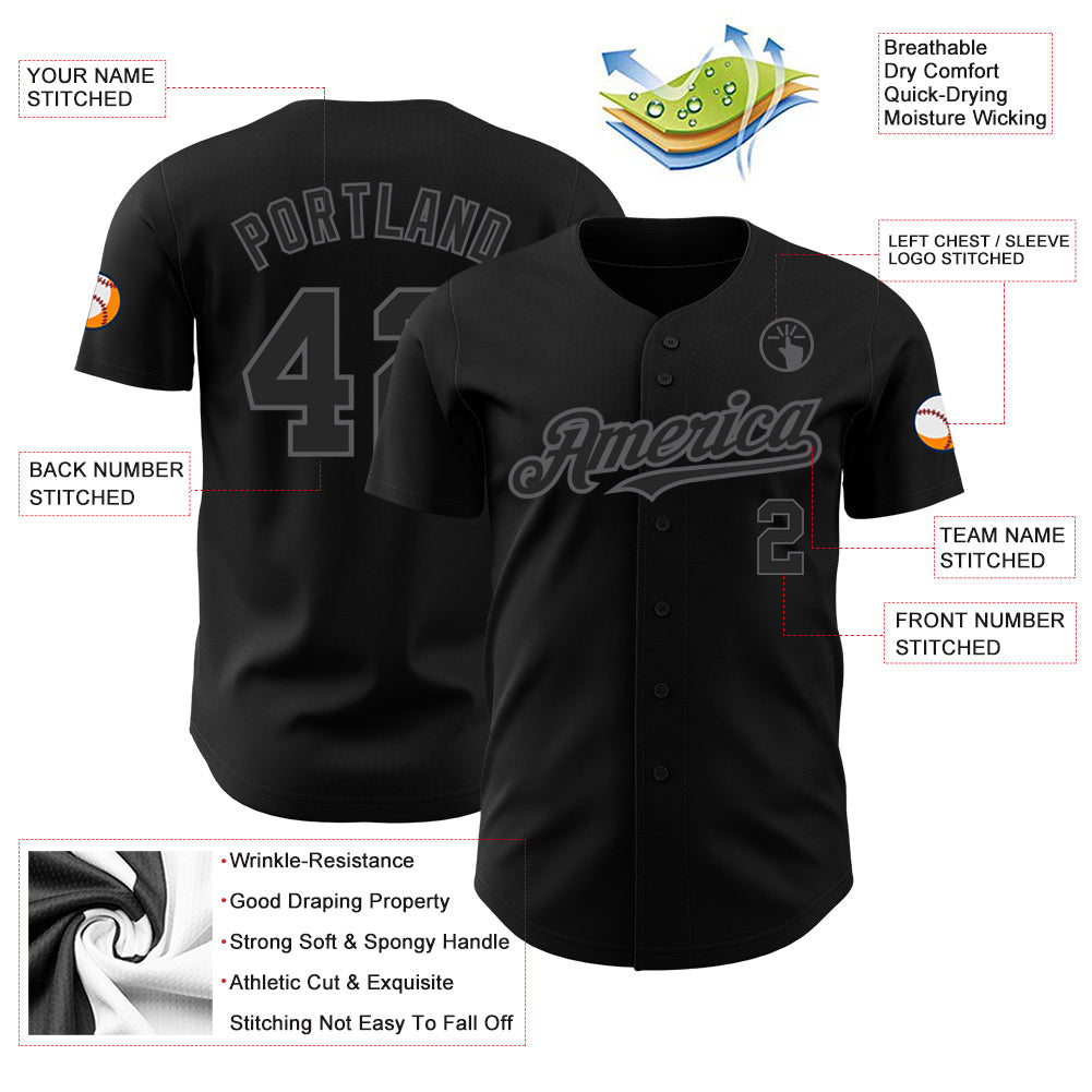 Custom Black Steel Gray Authentic Baseball Jersey view 3