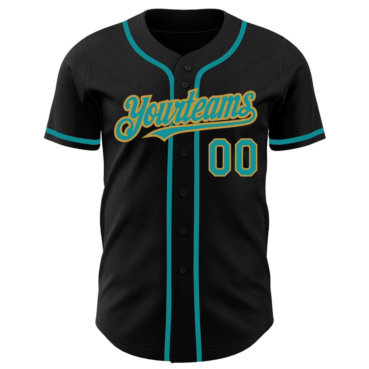 Custom Black Teal-Old Gold Authentic Baseball Jersey view 2