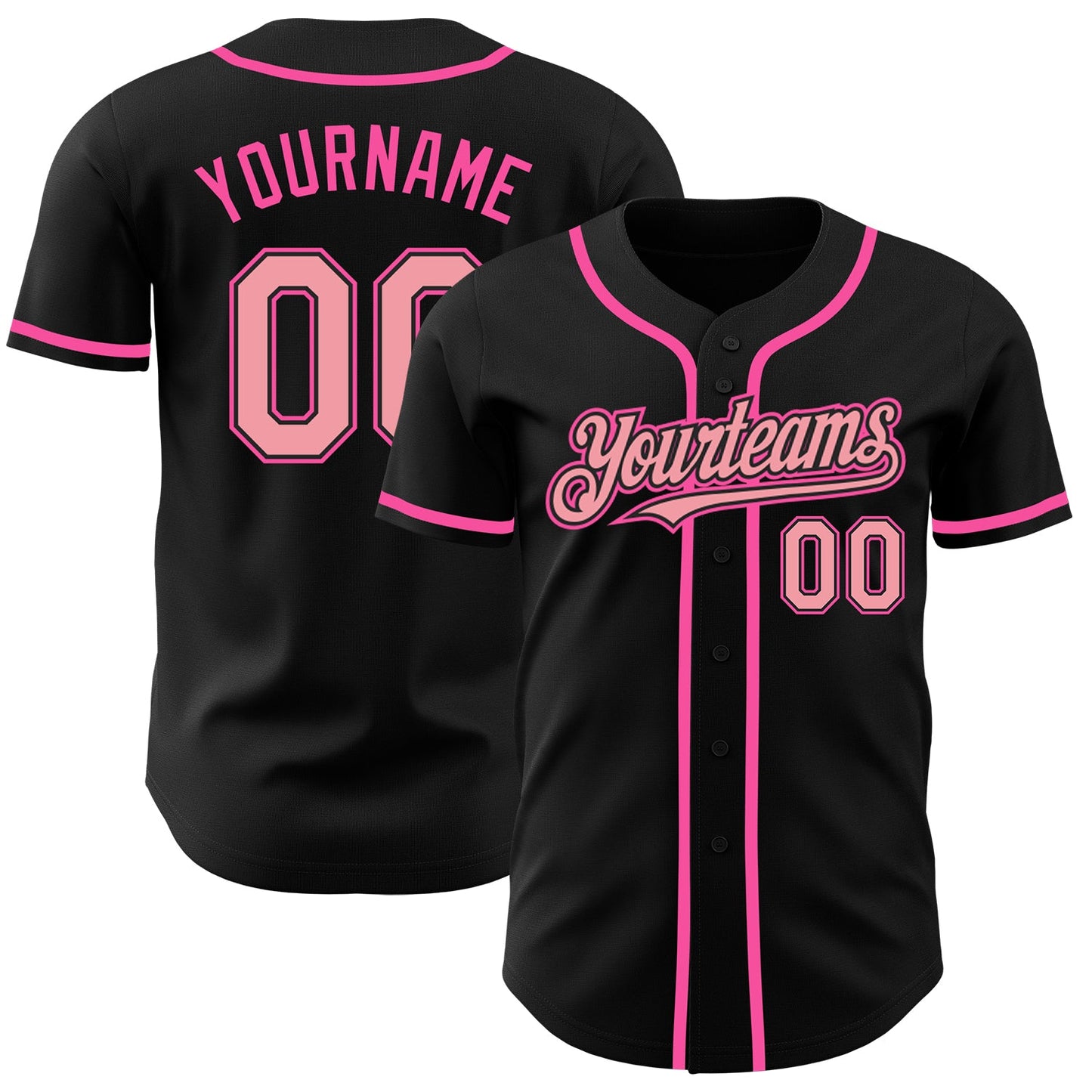 Custom Black Medium Pink-Pink Authentic Baseball Jersey - Main View