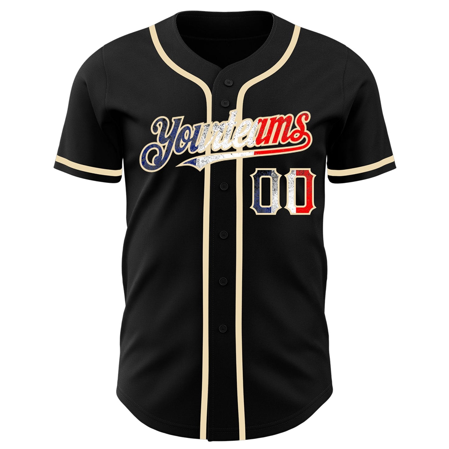 Custom Black Vintage French Flag-City Cream Authentic Baseball Jersey view 2
