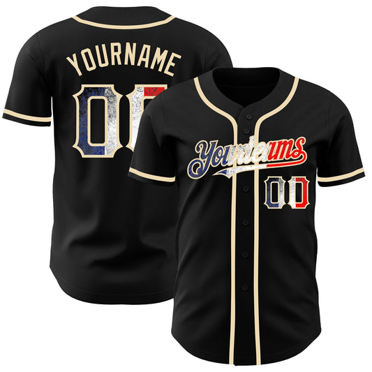 Custom Black Vintage French Flag-City Cream Authentic Baseball Jersey - Main View