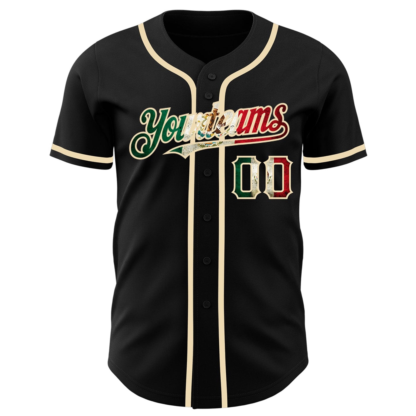 Custom Black Vintage Mexican Flag-City Cream Authentic Baseball Jersey view 3