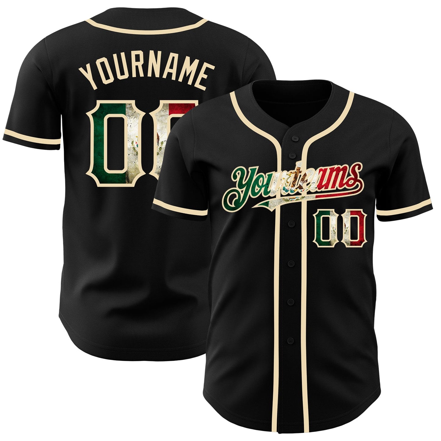 Custom Black Vintage Mexican Flag-City Cream Authentic Baseball Jersey - Main View