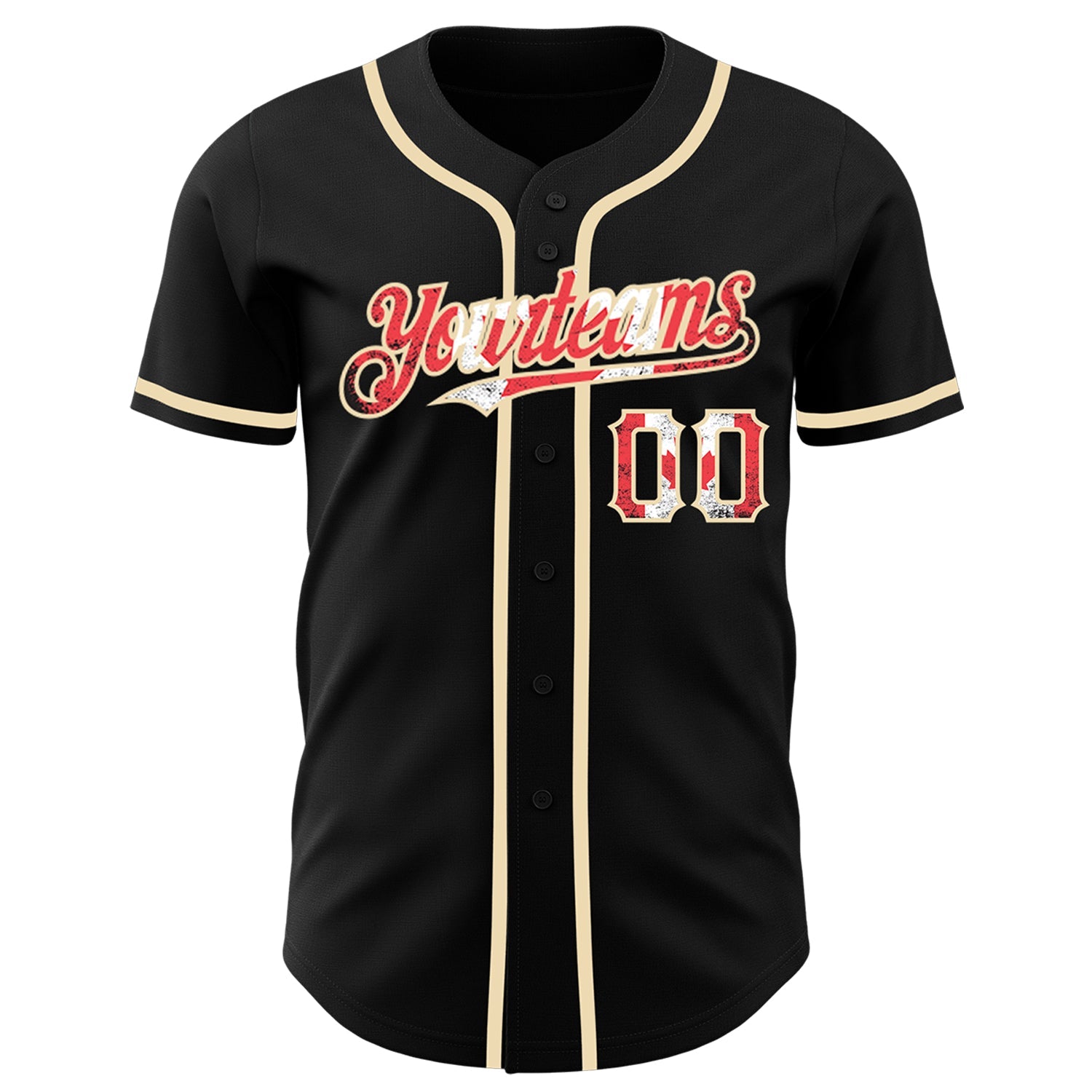 Custom Black Vintage Canadian Flag -City Cream Authentic Baseball Jersey view 2