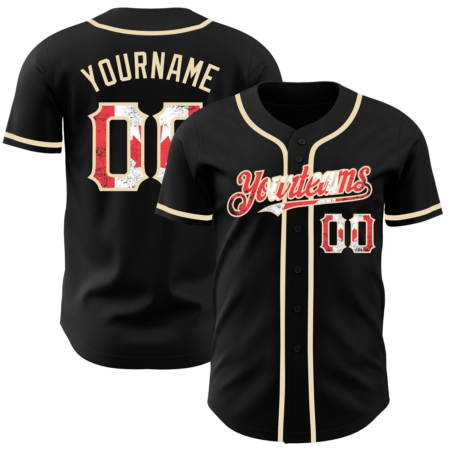 Custom Black Vintage Canadian Flag -City Cream Authentic Baseball Jersey - Main View
