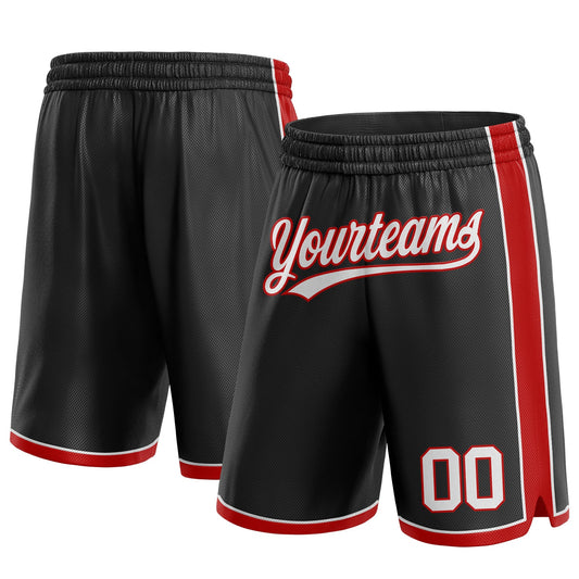 Custom Black White-Red Authentic Basketball Shorts - Main View