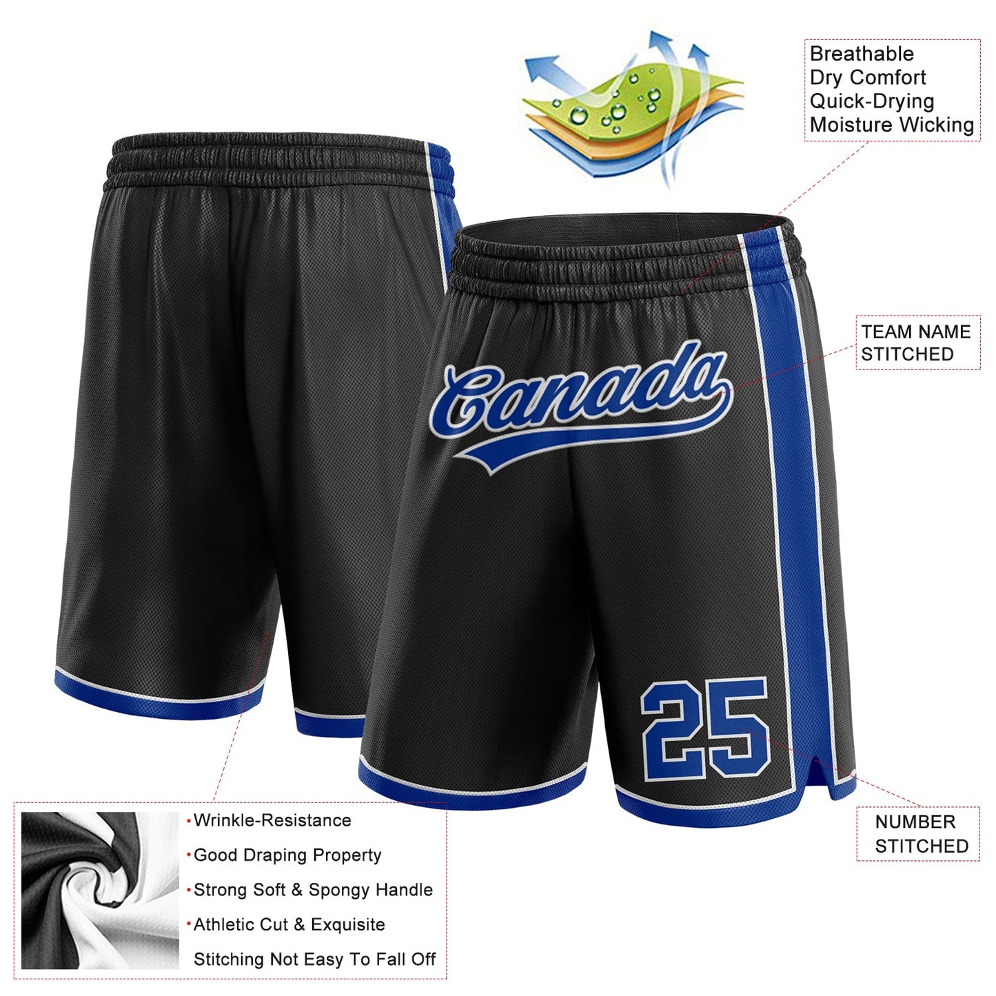 Custom Black Royal-White Authentic Basketball Shorts view 2