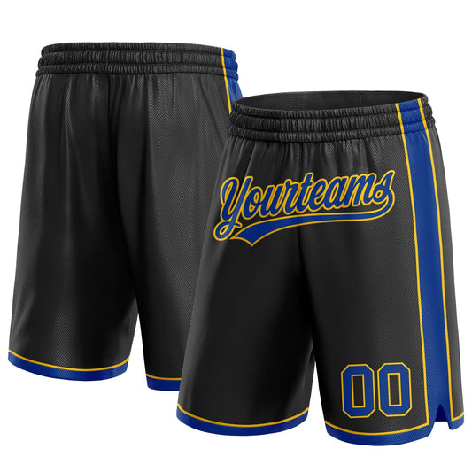 Custom Black Royal-Yellow Authentic Basketball Shorts - Main View
