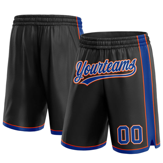 Custom Black Royal-Orange Authentic Basketball Shorts - Main View