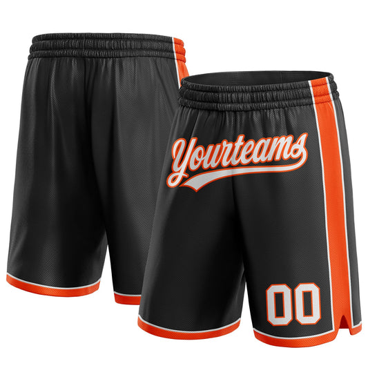 Custom Black White-Orange Authentic Basketball Shorts - Main View