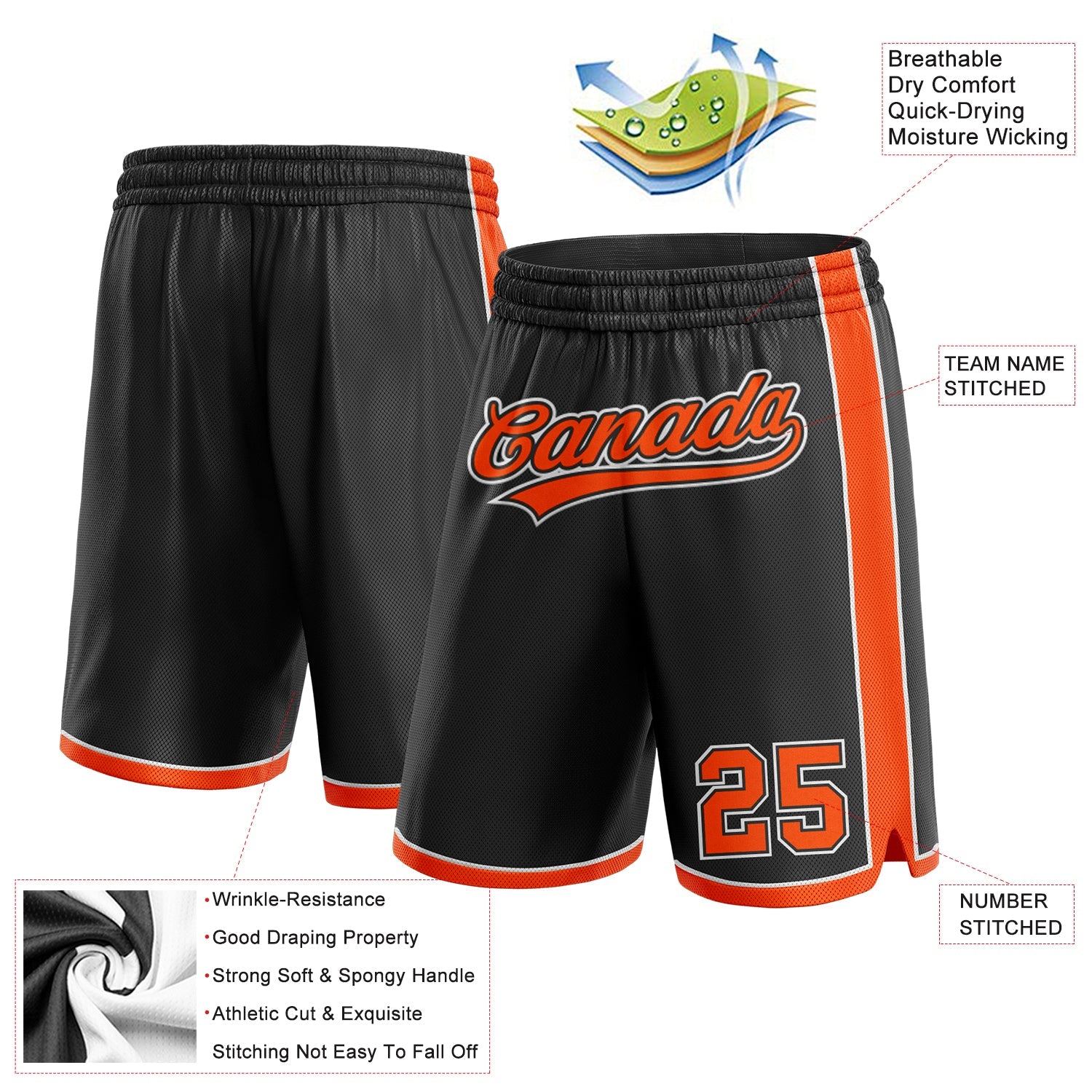 Custom Black Orange-White Authentic Basketball Shorts view 2