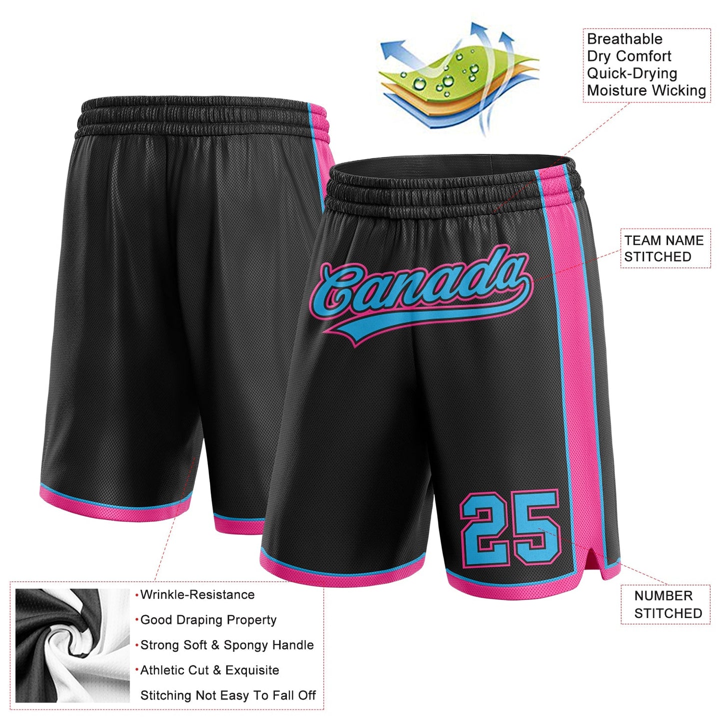 Custom Black Sky Blue-Pink Authentic Basketball Shorts view 2