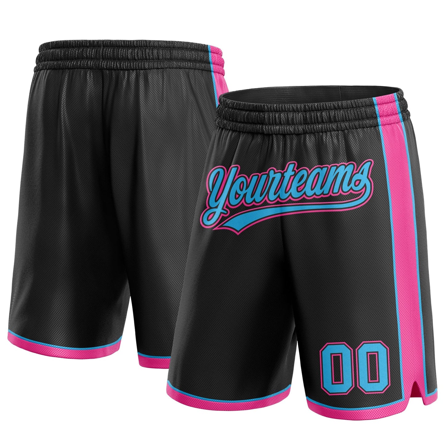 Custom Black Sky Blue-Pink Authentic Basketball Shorts - Main View