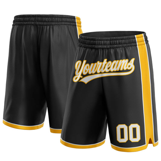 Custom Black White-Gold Authentic Basketball Shorts - Main View