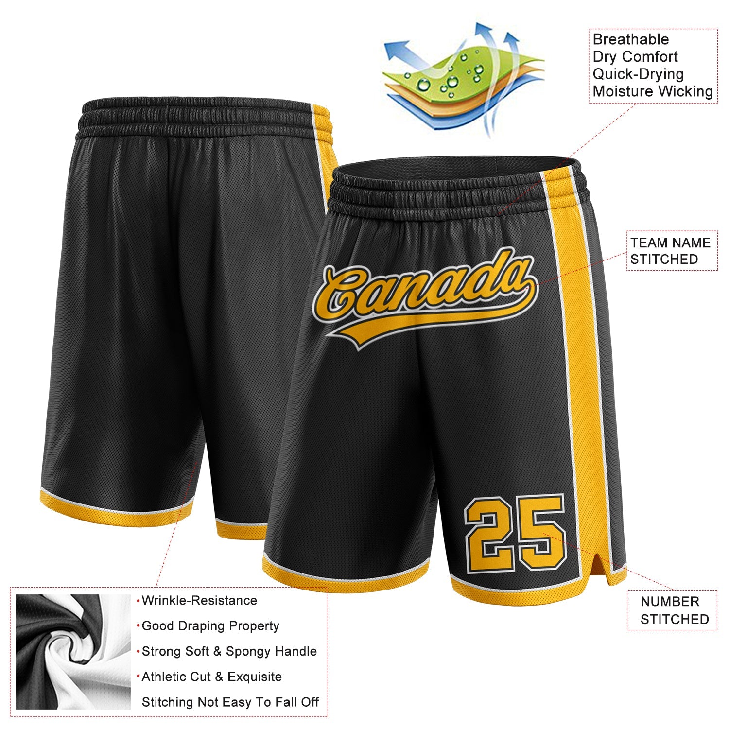 Custom Black Gold-White Authentic Basketball Shorts view 2