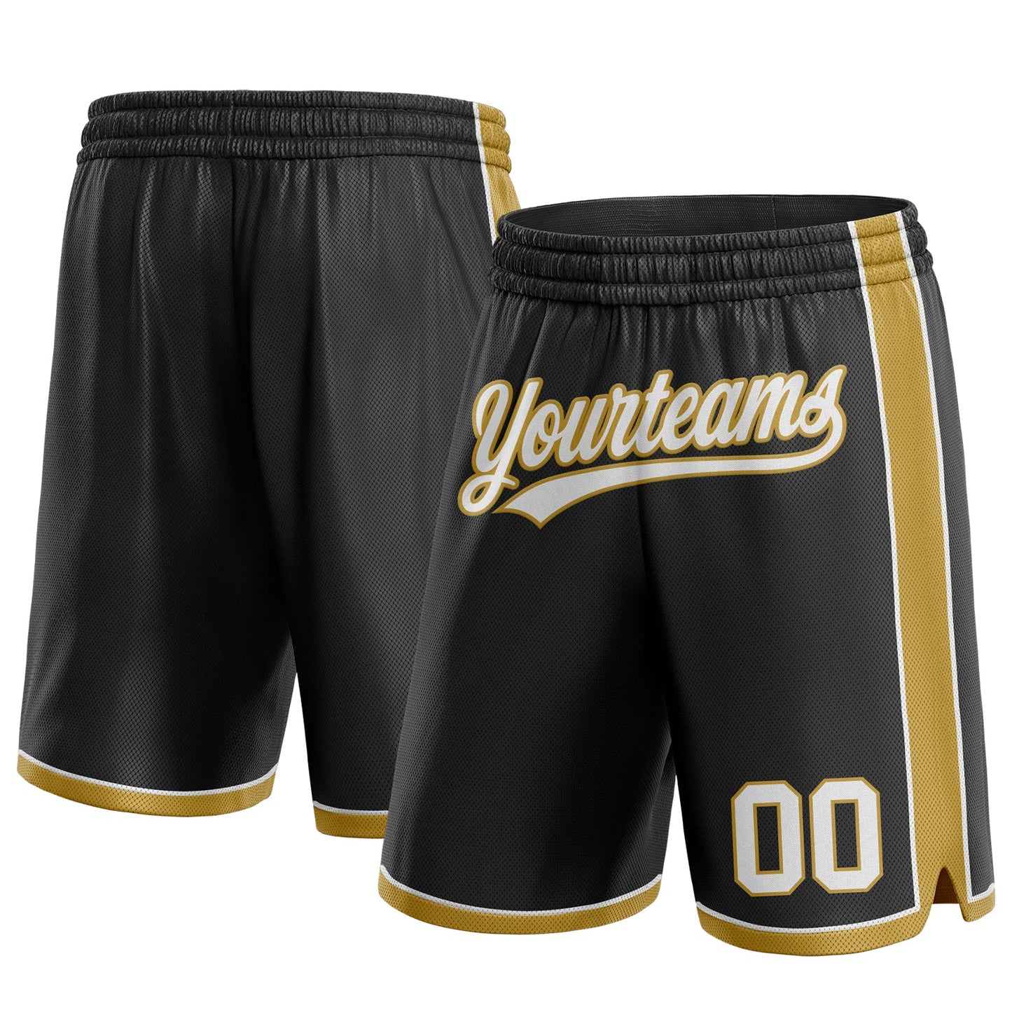 Custom Black White-Old Gold Authentic Basketball Shorts - Main View