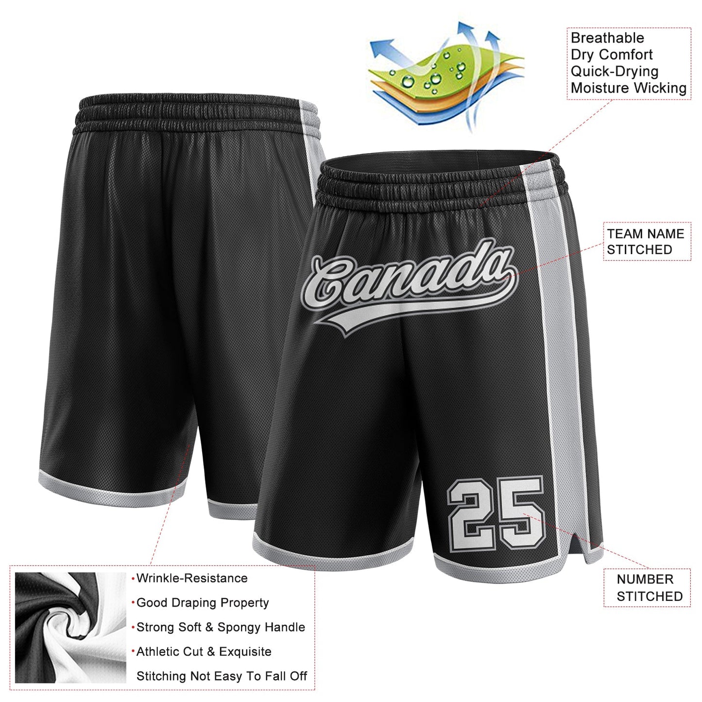 Custom Black White-Gray Authentic Basketball Shorts view 2