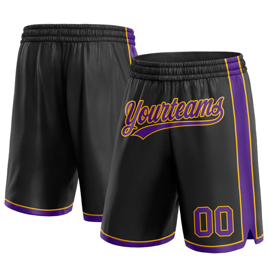 Custom Black Purple-Gold Authentic Basketball Shorts - Main View