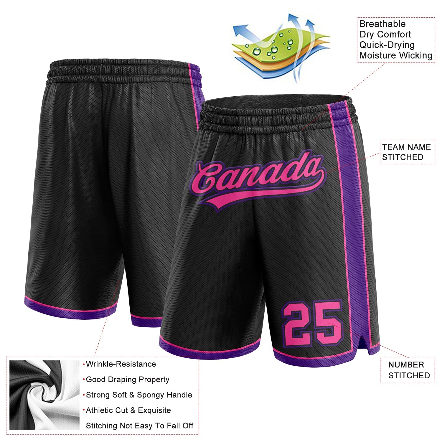 Custom Black Pink-Purple Authentic Basketball Shorts view 2