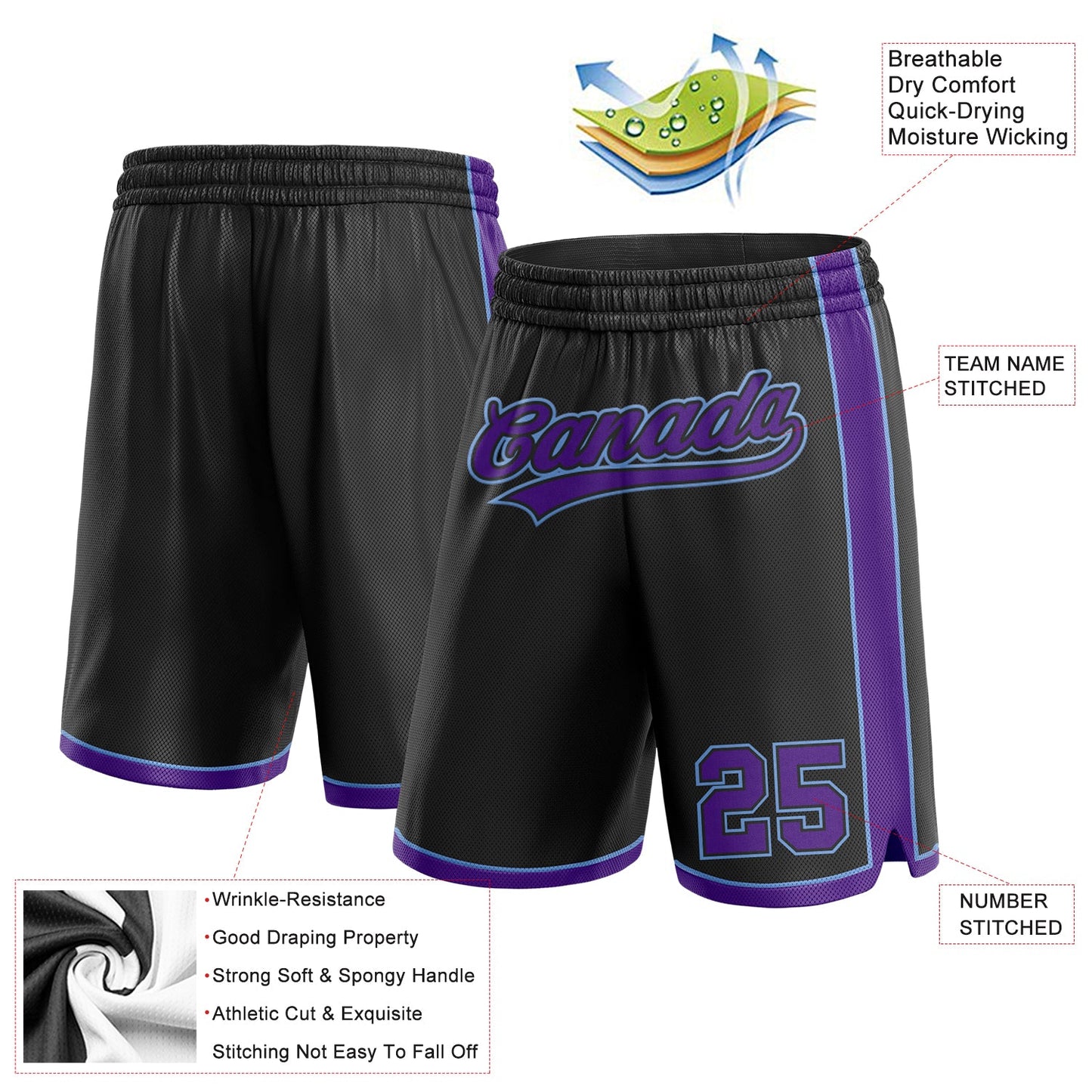 Custom Black Purple-Light Blue Authentic Basketball Shorts view 2