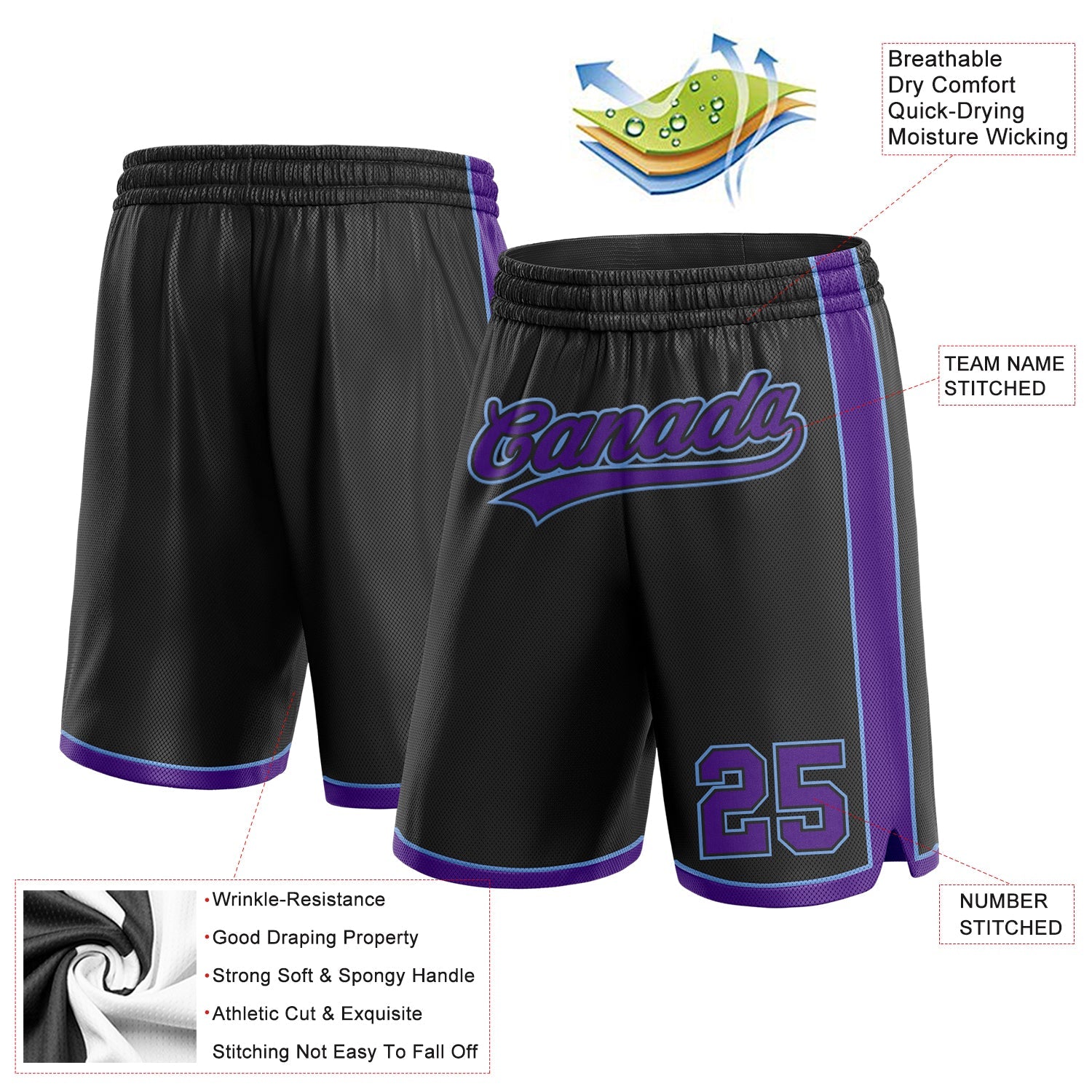 Custom Black Purple-Light Blue Authentic Basketball Shorts view 2