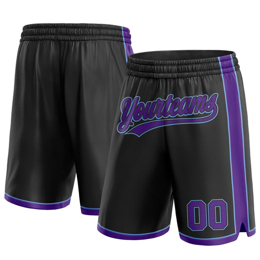Custom Black Purple-Light Blue Authentic Basketball Shorts - Main View