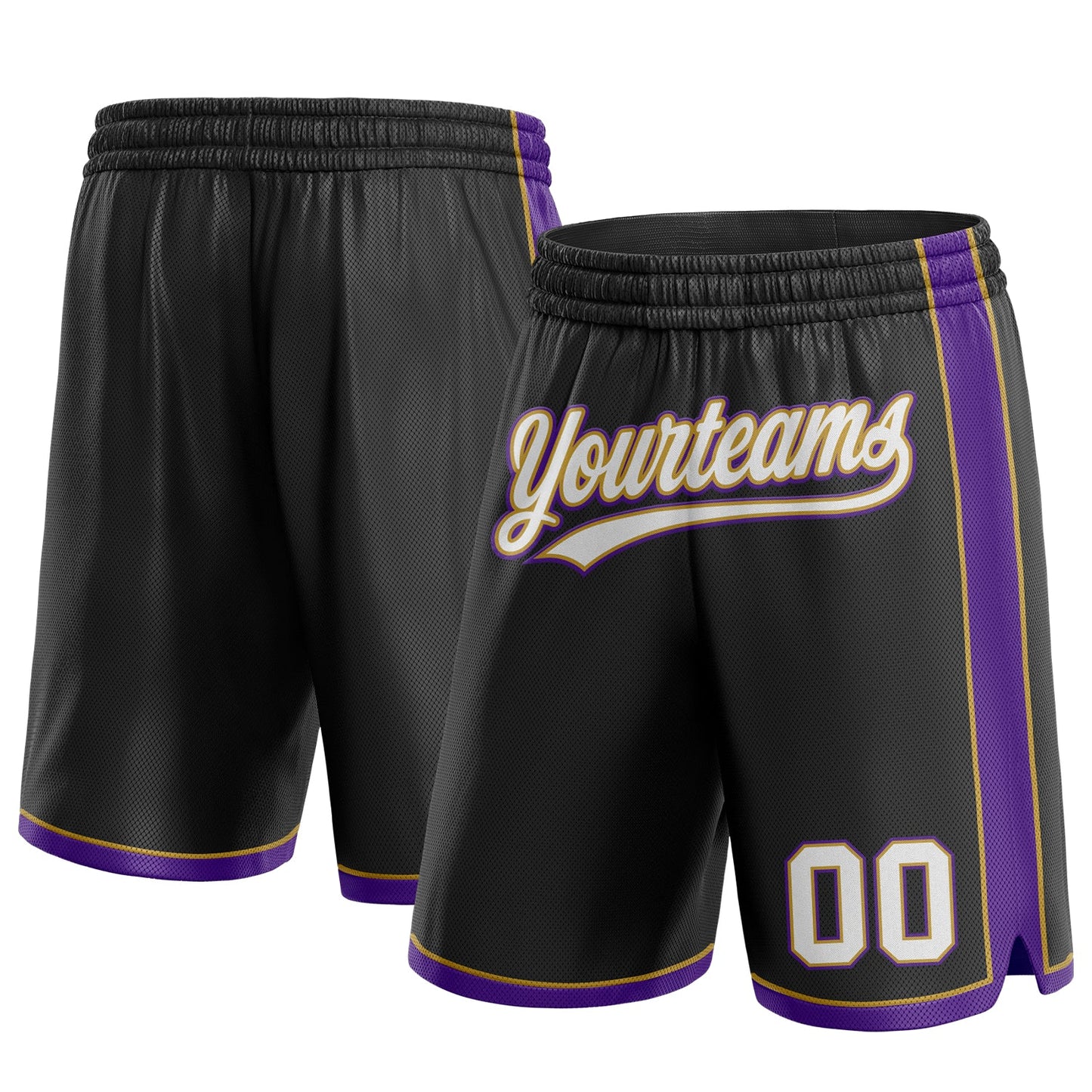Custom Black White Old Gold-Purple Authentic Basketball Shorts - Main View